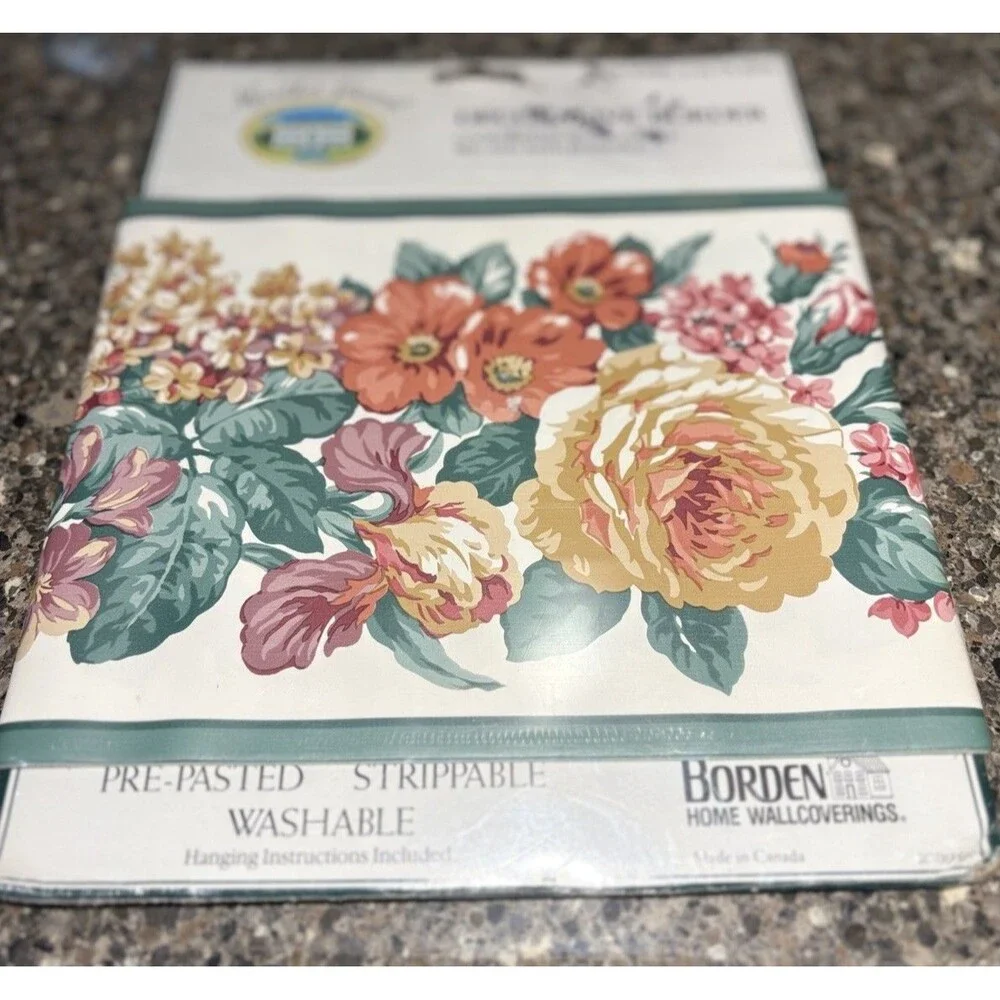 VTG 2 Martha Stewart Borden Wallpaper Border Swiss Garden Floral 5 Yds Prepasted